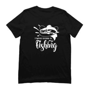 Vis-T-shirt zwart – I Would Rather Be Fishing, 100% katoen