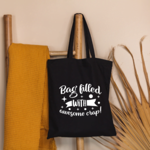 katoenen tas met tekst - Bag filled with awesome crap!
