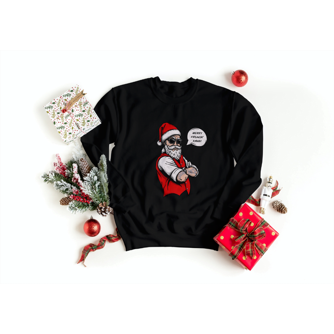 Kerst sweater zwart - Cool Santa Claus