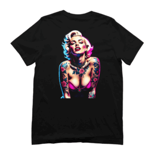 Zwart T-shirt met pin-up girl en tattoos – 100% katoen, uniseks