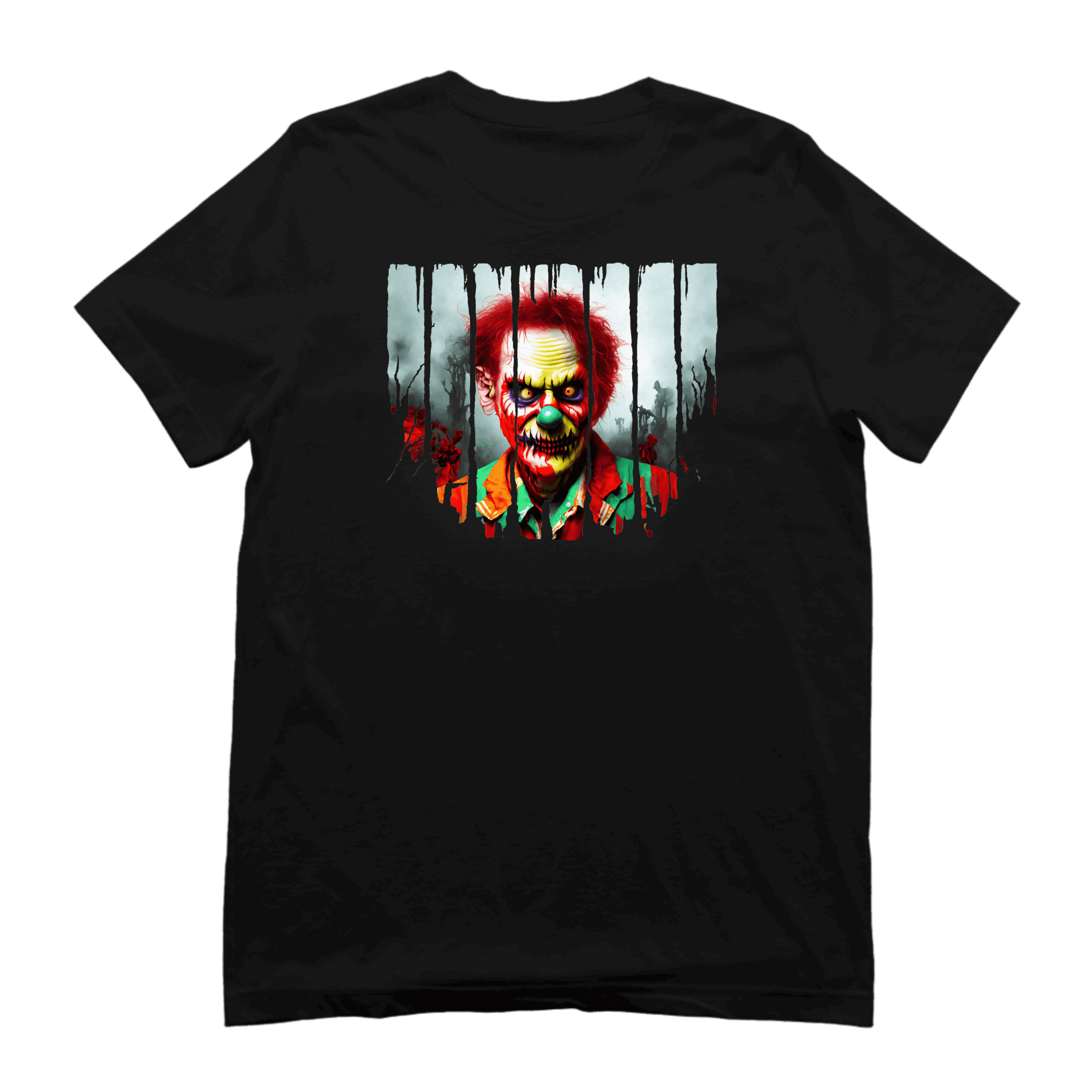 Zwart Halloween T-shirt met enge clown print – griezelig en stijlvol uniseks model
