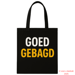 Zwarte katoenen tas met tekst – GOED GEBAGD
