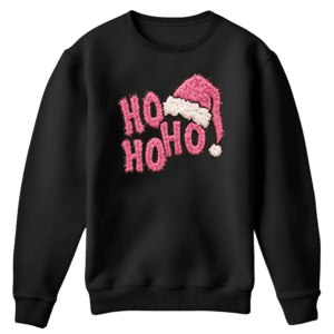 Zwarte foute kersttrui met HO HO HO kerstdesign in breistijl voor dames, feestelijke kerstsweater met rood-groene print
