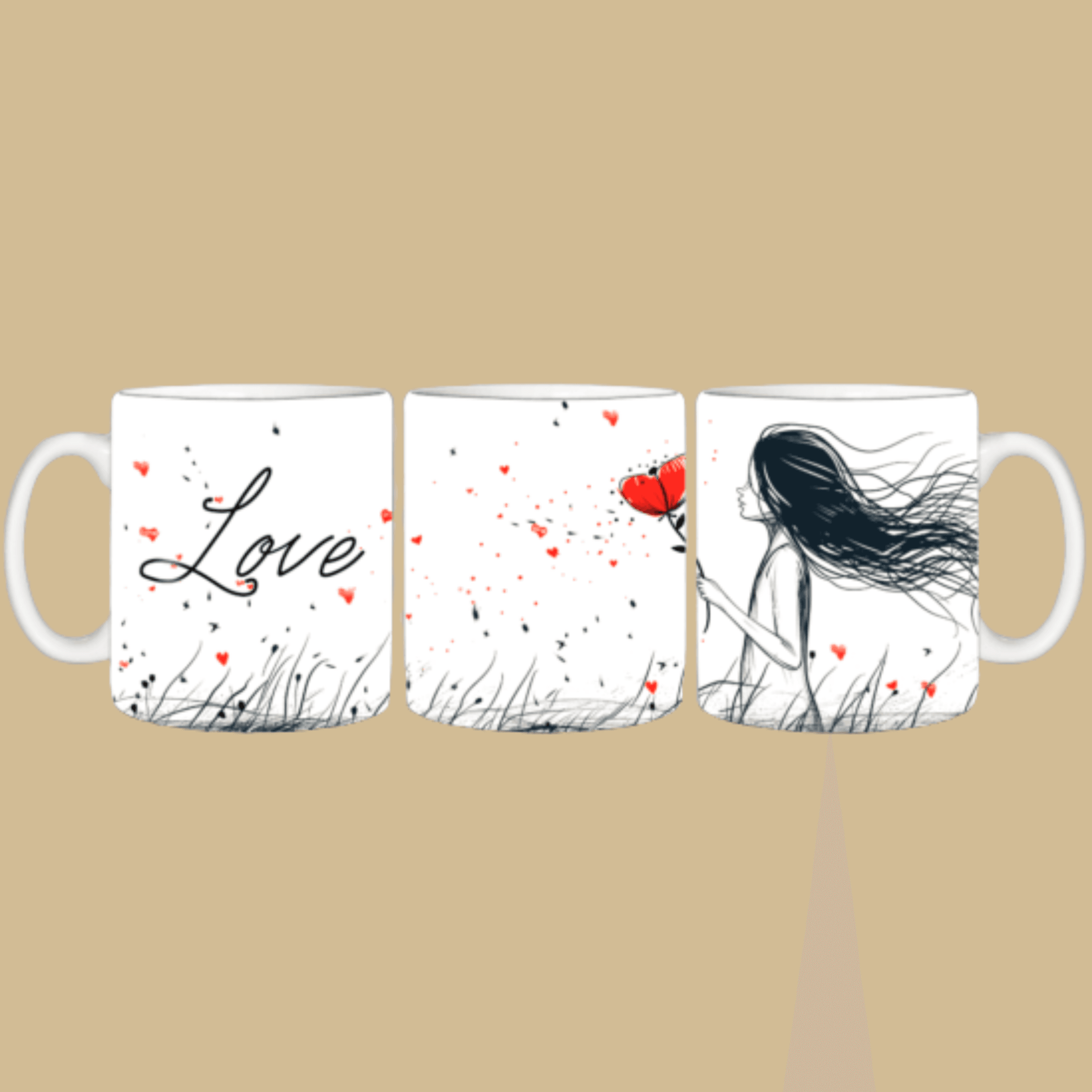 Valentijns mok met hartjes en Love illustratie – romantische koffiemok